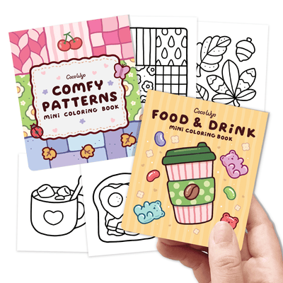 Mini Coloring Book Set of 2 (3 x 3.5 in) – Comfy Patterns, Food & Drink