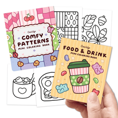 Mini Coloring Book Set of 2 (3 x 3.5 in) – Comfy Patterns, Food & Drink