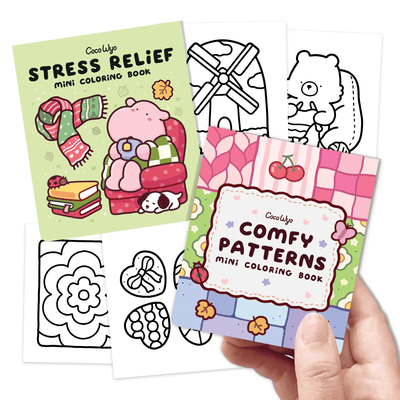 Mini Coloring Book Set of 2 (3 x 3.5 in) – Comfy Patterns, Stress Relief
