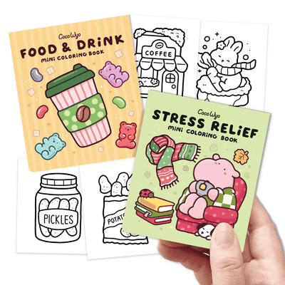 Mini Coloring Book Set of 2 (3 x 3.5 in) – Stress Relief, Food & Drink
