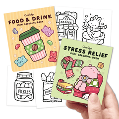 Mini Coloring Book Set of 2 (3 x 3.5 in) – Stress Relief, Food & Drink